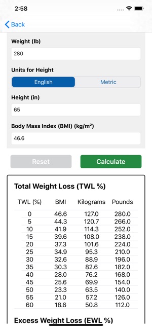 Bariatric Surgery Calculator screenshot 1 of 5