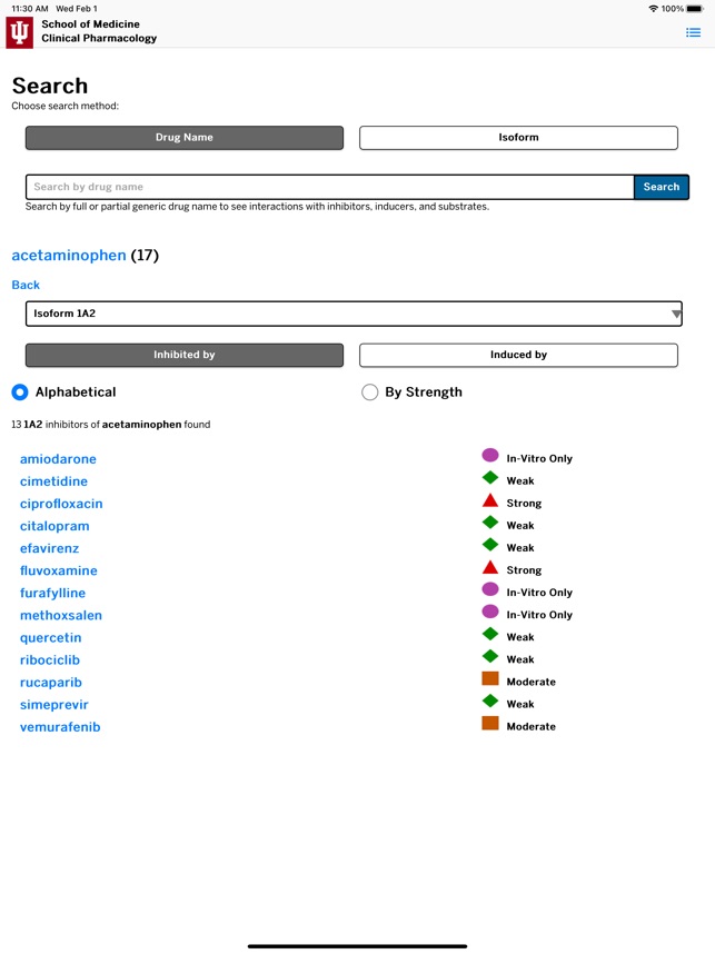 Flockhart CYP450 Table screenshot 1 of 2