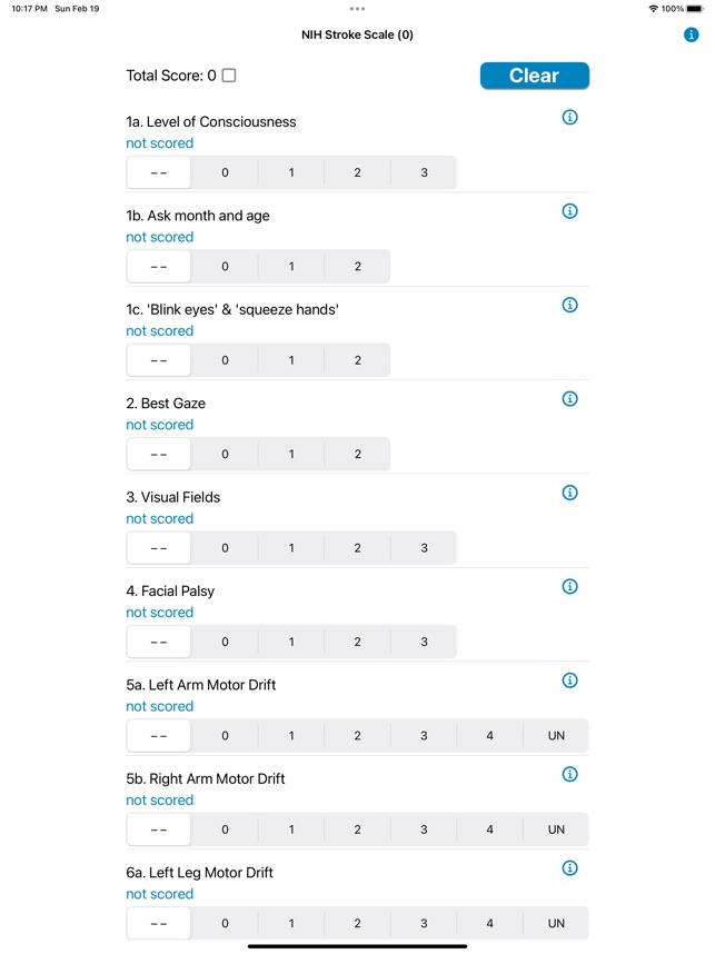 NIH Stroke Scale Calculator screenshot 1 of 12
