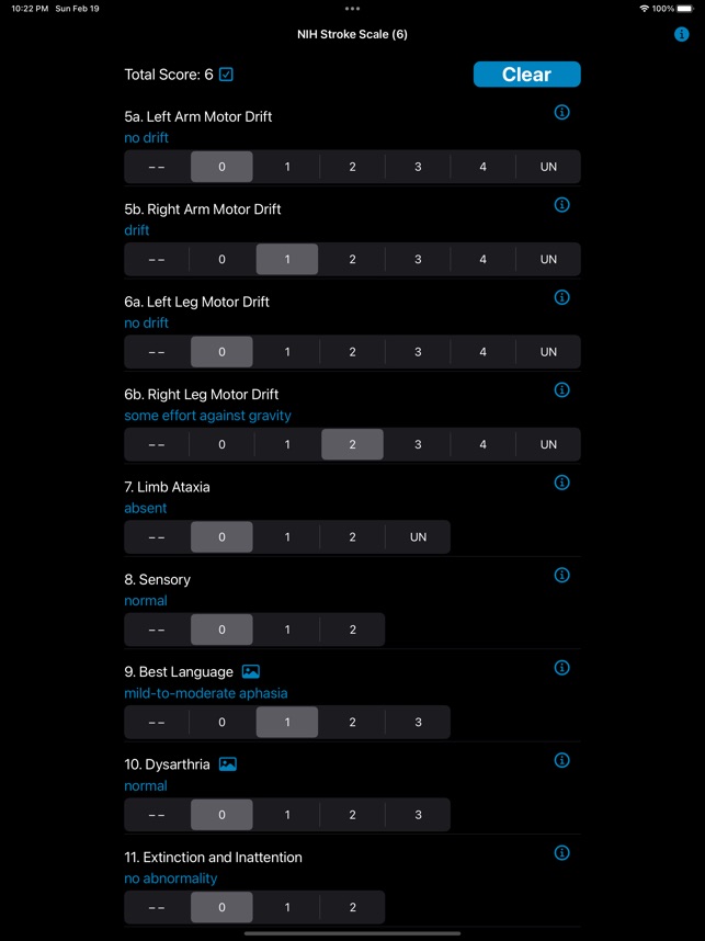NIH Stroke Scale Calculator screenshot 6 of 12