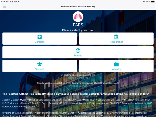 Pediatric Asthma Risk Score screenshot 1 of 10