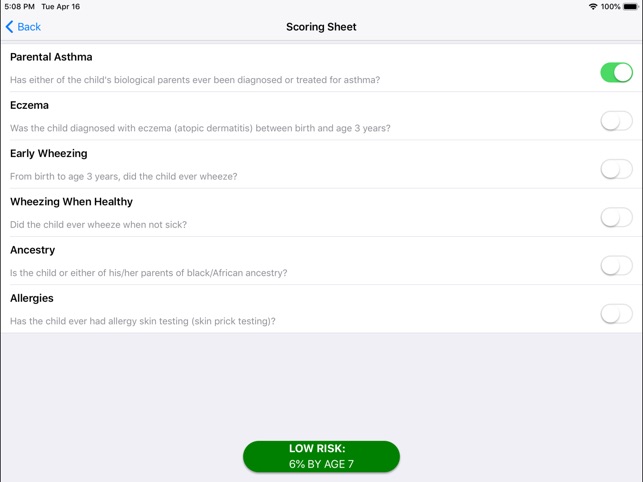 Pediatric Asthma Risk Score screenshot 2 of 10