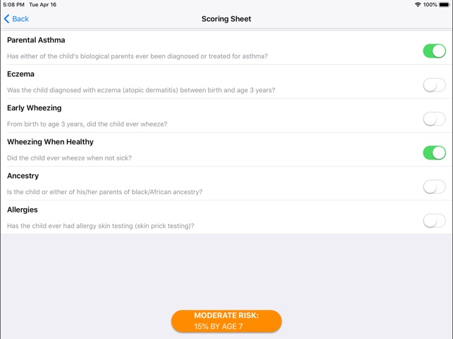 Pediatric Asthma Risk Score screenshot 3 of 10