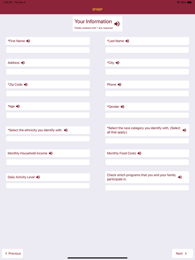 UMN EFNEP Nutrition Tracker screenshot 1 of 3
