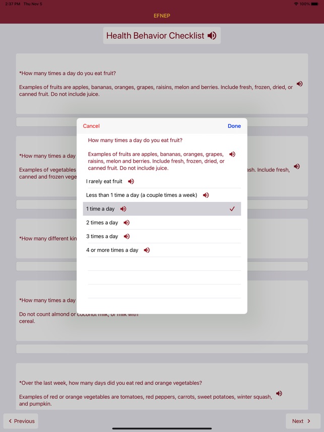 UMN EFNEP Nutrition Tracker screenshot 2 of 3